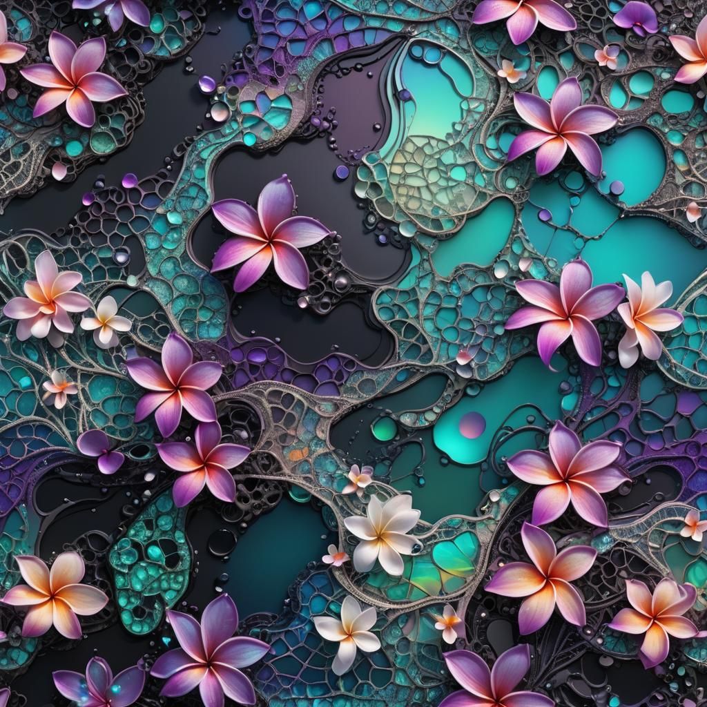 Holographic Fractal Sunset Beach Waves in Splash Art