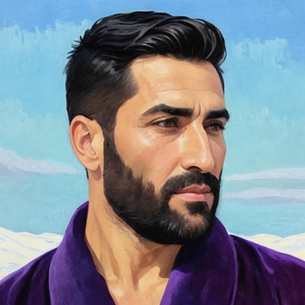 Serene Man in Purple Robe: Impressionist Portrait
