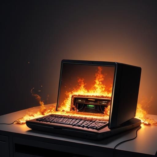 Hyperrealistic Computer on Fire: Masterpiece