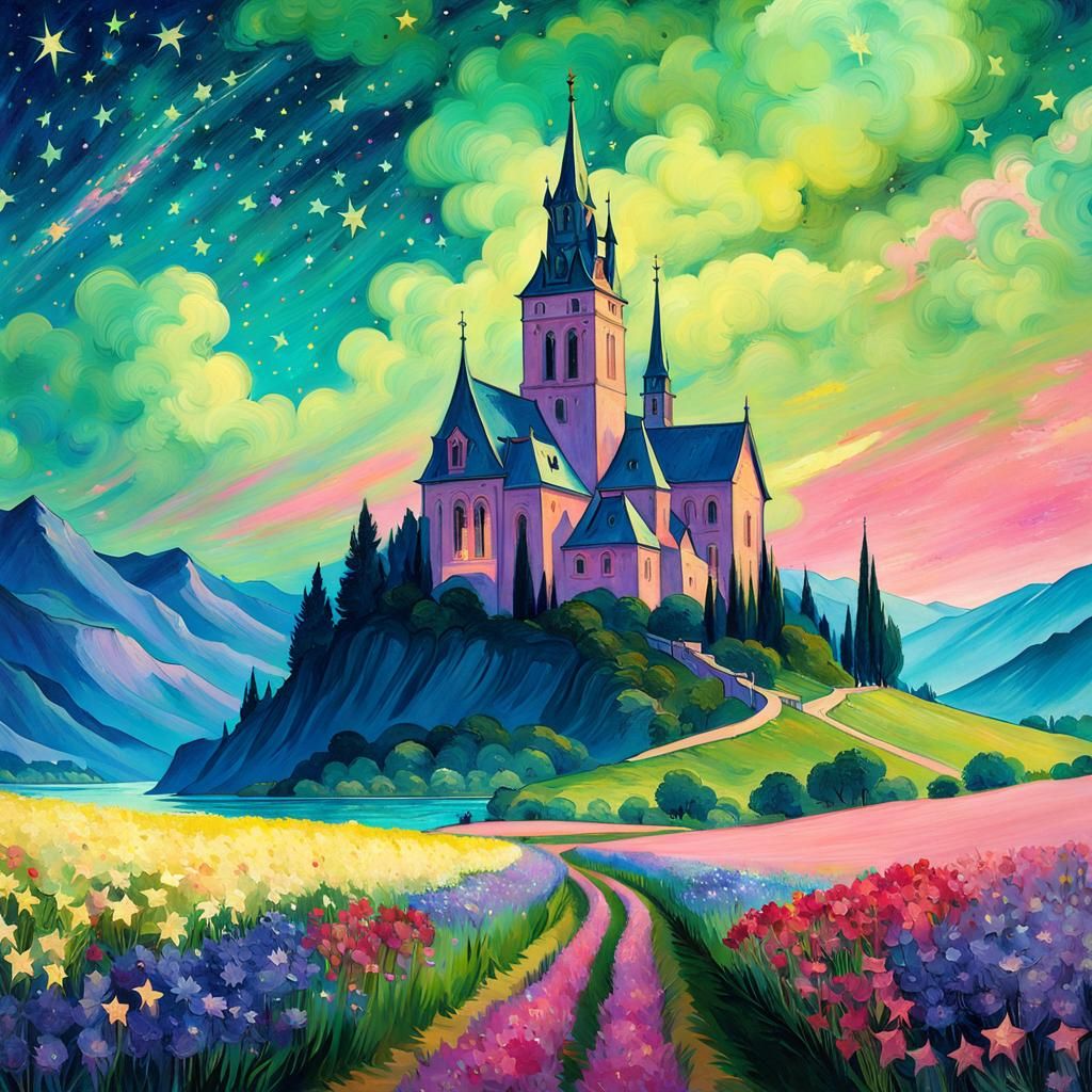 Starry Night Sky Painting in Van Gogh Style