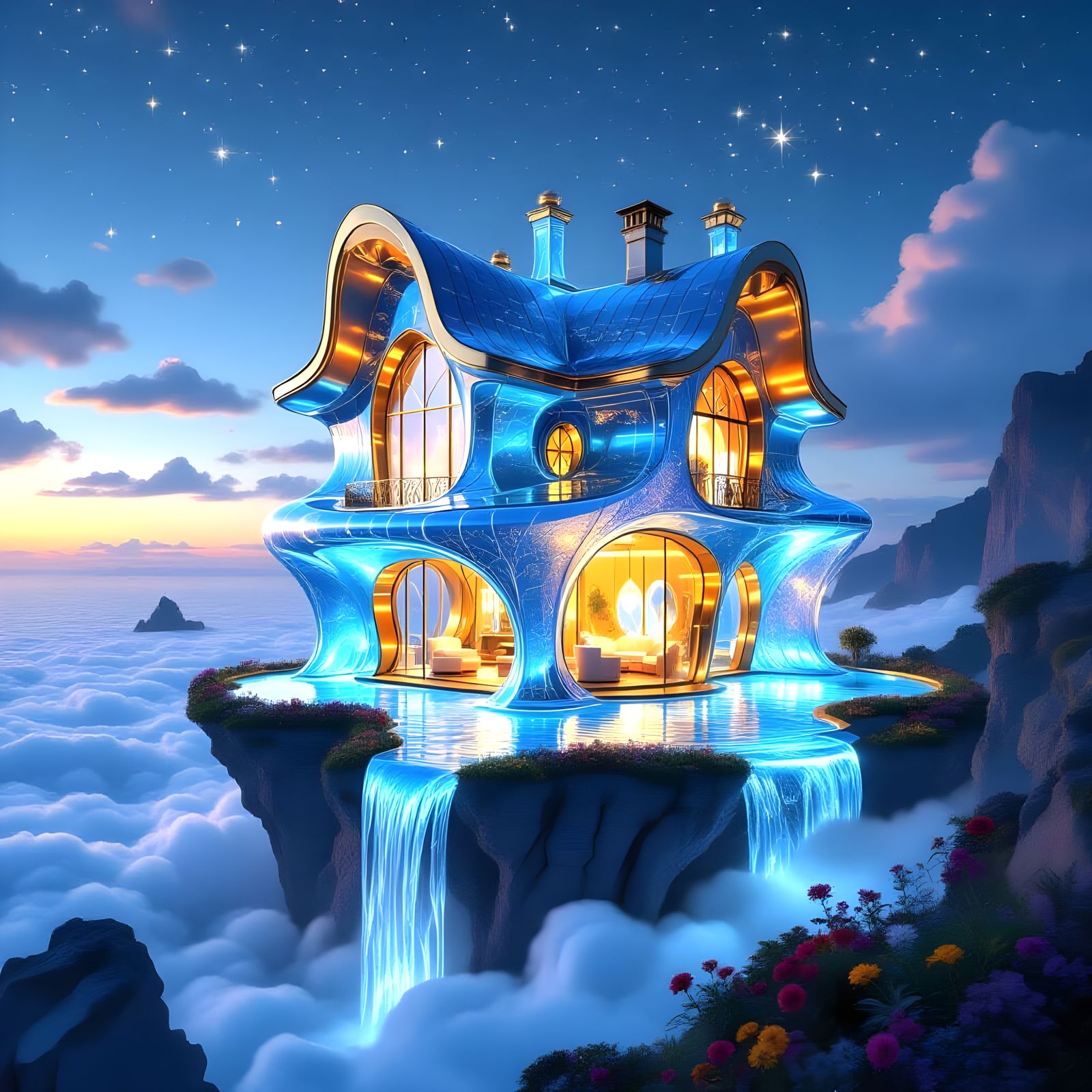 Living Liquid Villa Suspended Above Clouds