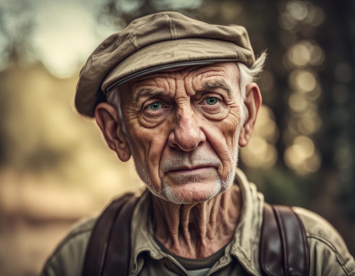 Old Man Portrait in Cartoon Realism Style