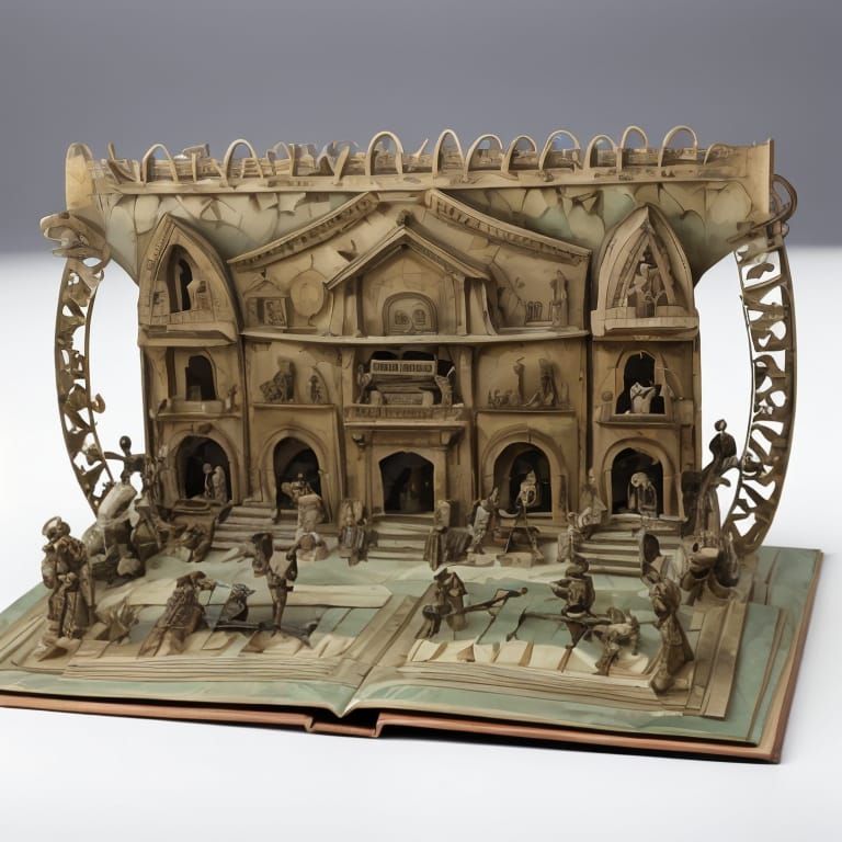 Ancient World Pop Up Book Art in Mixed Eastern and Western S...