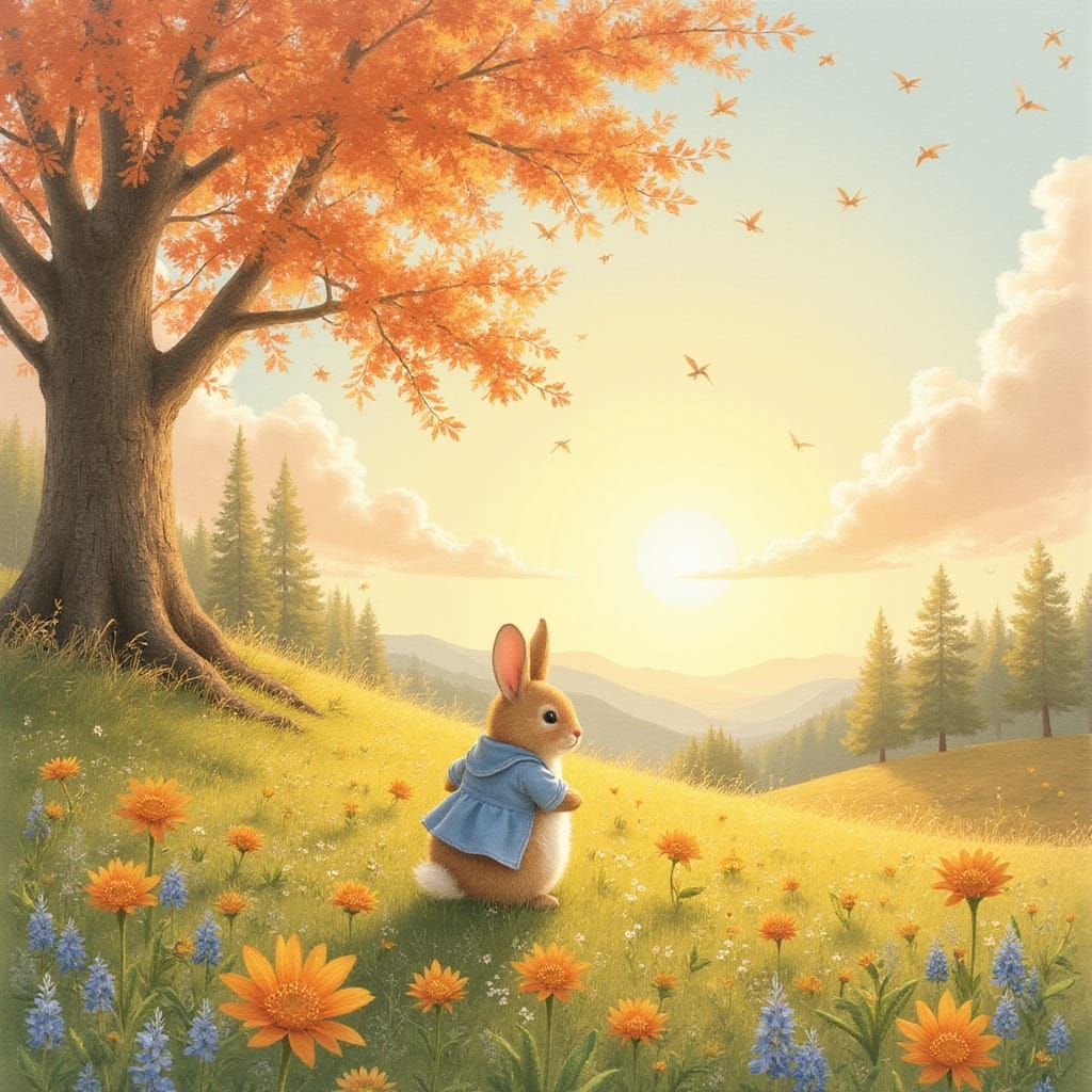 Sunny Countryside Scene in Vibrant Watercolor Style