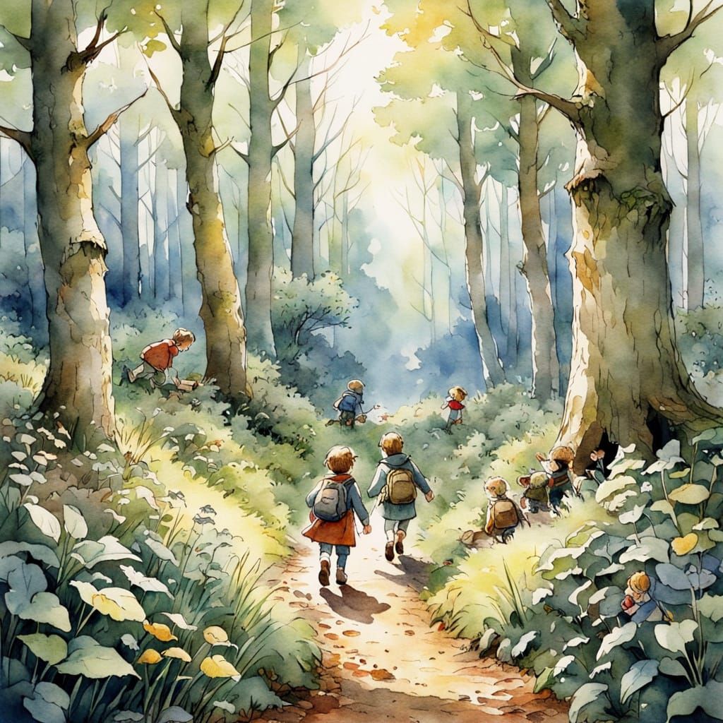 Whimsical Woodland Scene in Watercolour Style