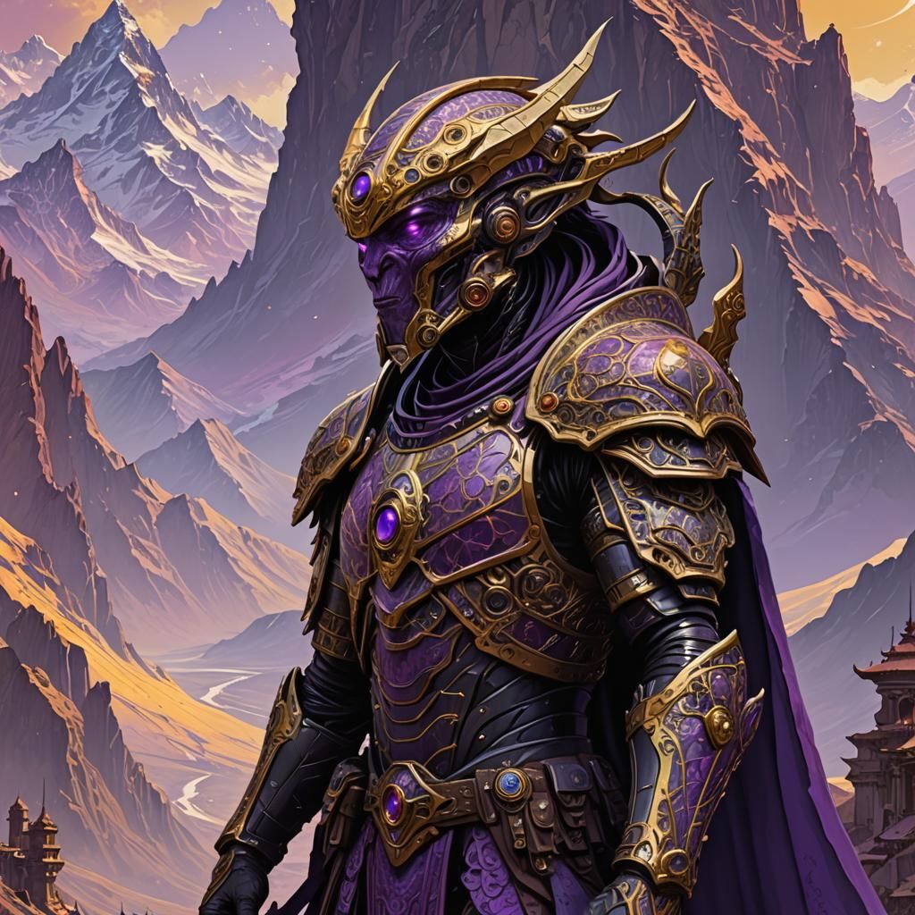 Alien General Views Himalayas in Dark Fantasy Art