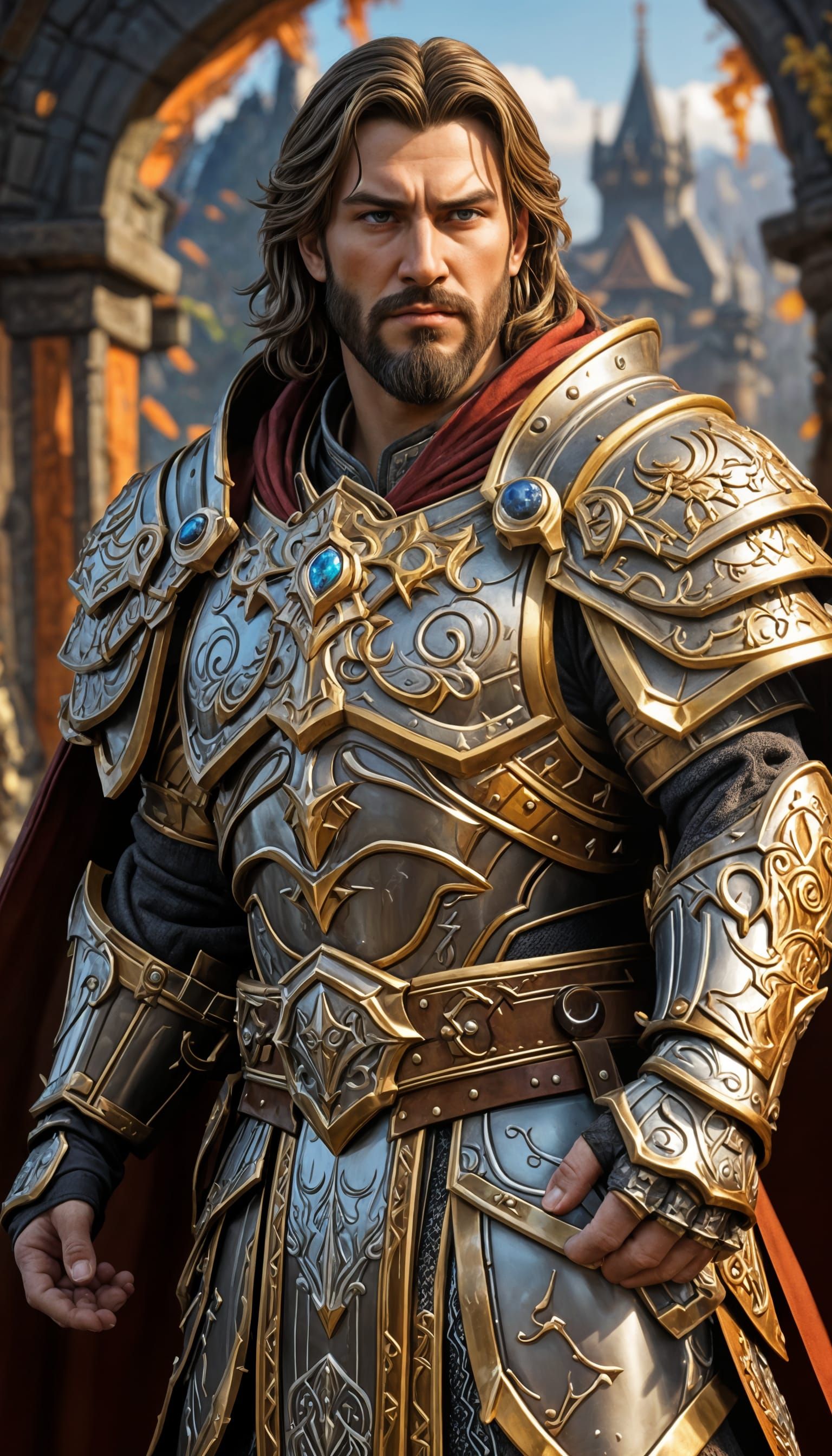 Warcraft Paladin in Intricately Detailed Heavy Armor