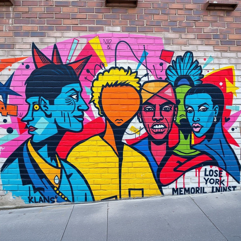 Colorful Street Art Mural on Brick Wall