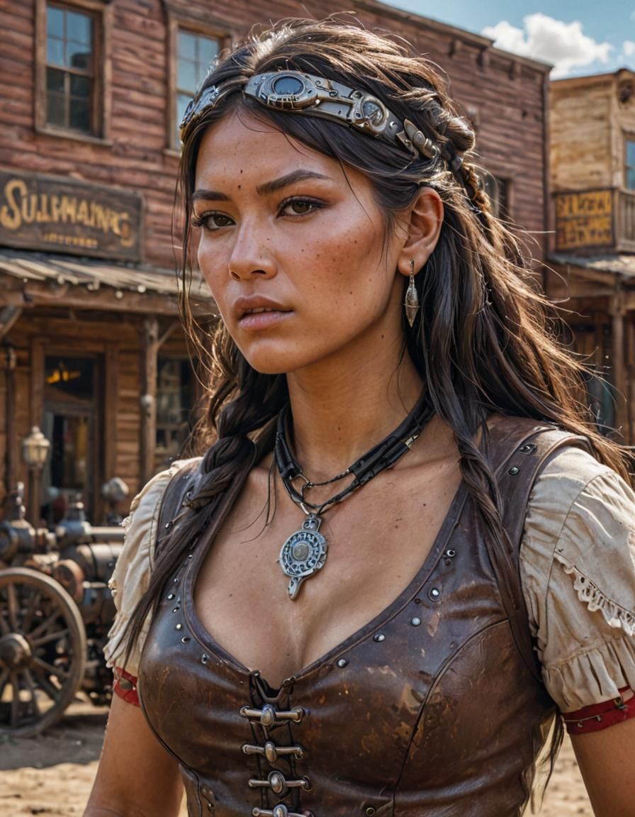Native American Gunslinger in Wild West, Hyperrealistic Art