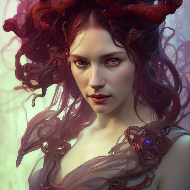 Detailed Portrait of Lilith in Art Nouveau Style
