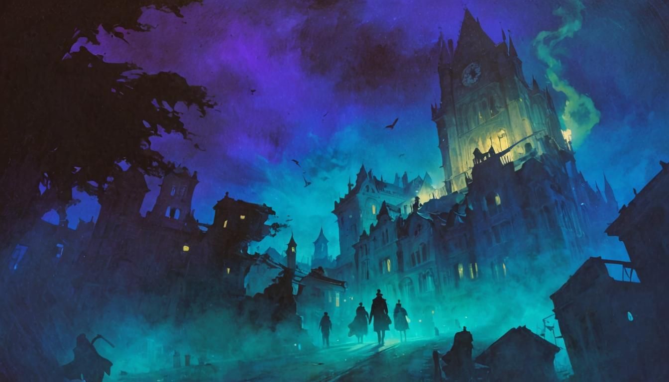 Noir Detective Haunted by Ghosts in Gothic City