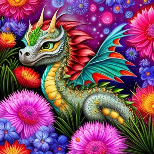 Fluffy Baby Dragon in Sakura Blossom Rainforest