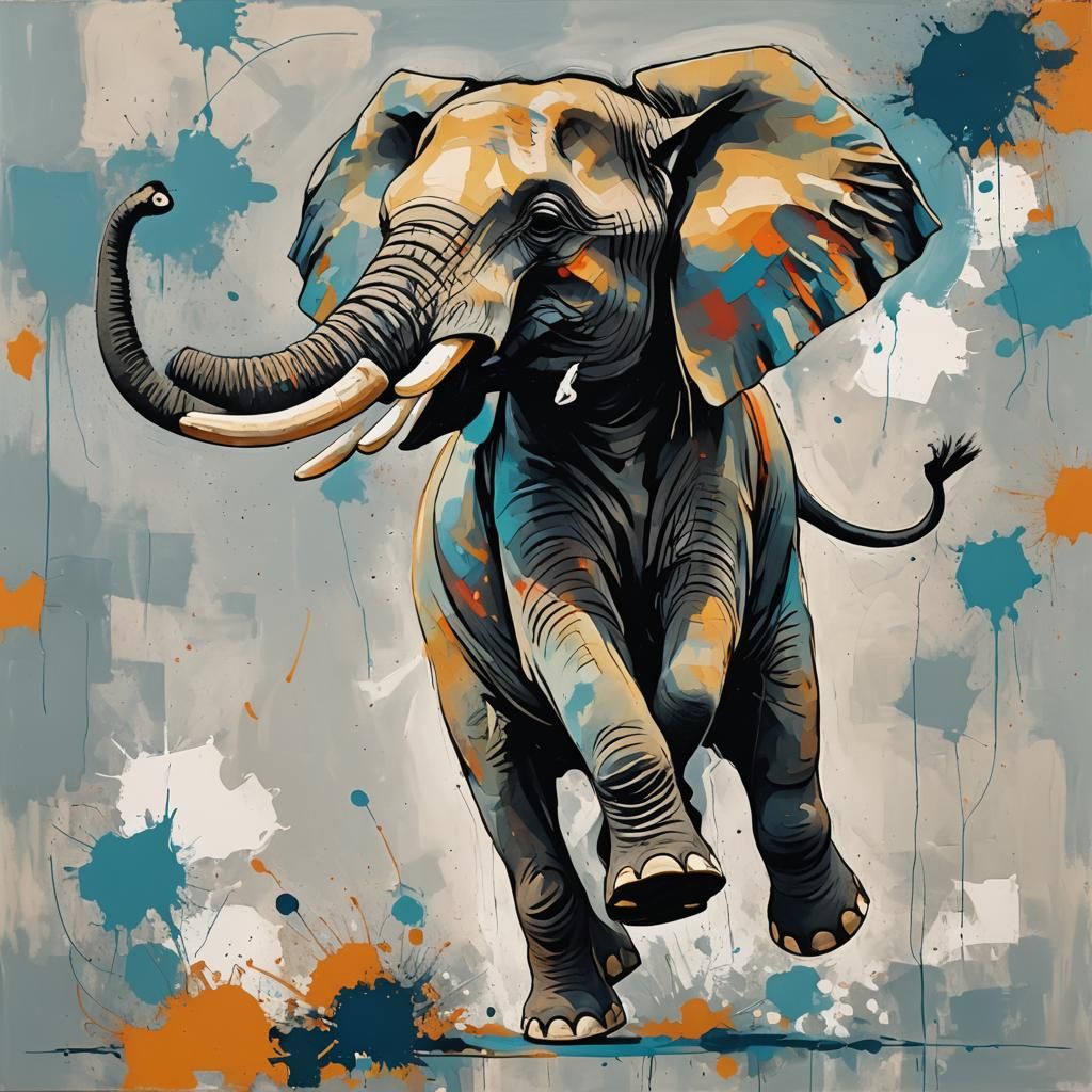 Elephant Running with Shoes: Abstract Art