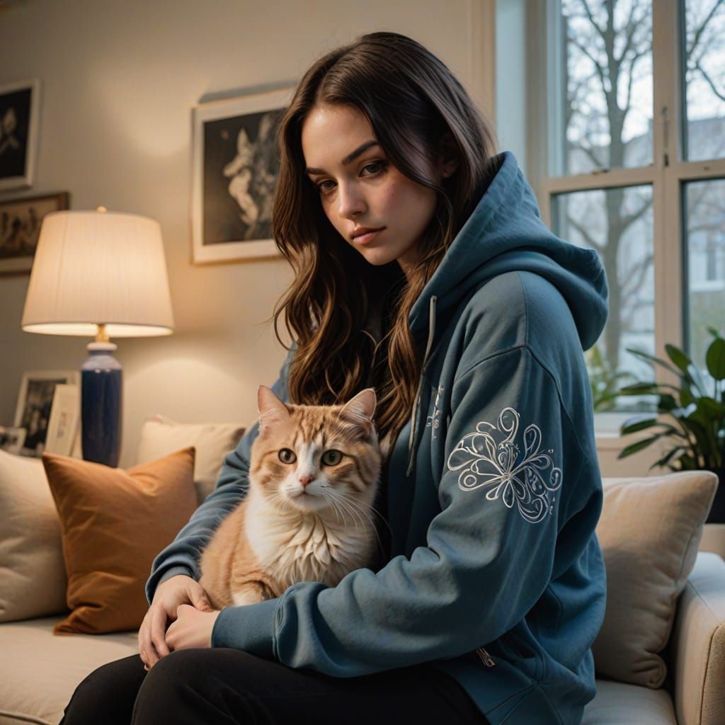 Adorable Gothic Calligraphy Text With Woman And Cat