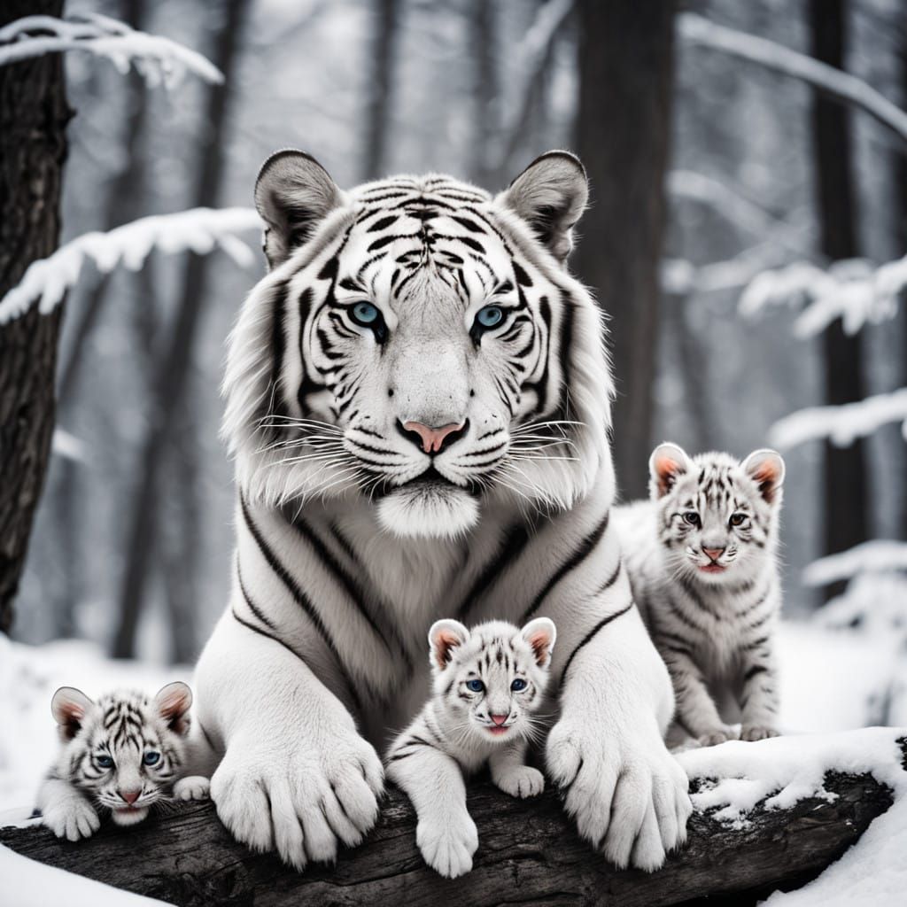 White Tigress and her Cubs