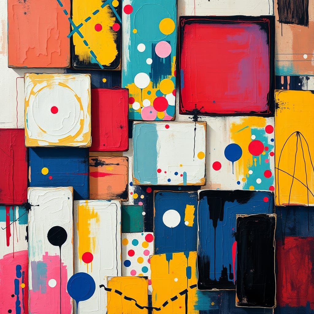 Abstract Expressionist Dreamscape with Geometric Shapes