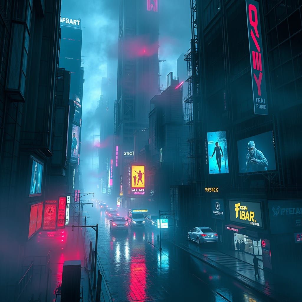 Cyberpunk Megalopolis Erodes in Eerie Fog