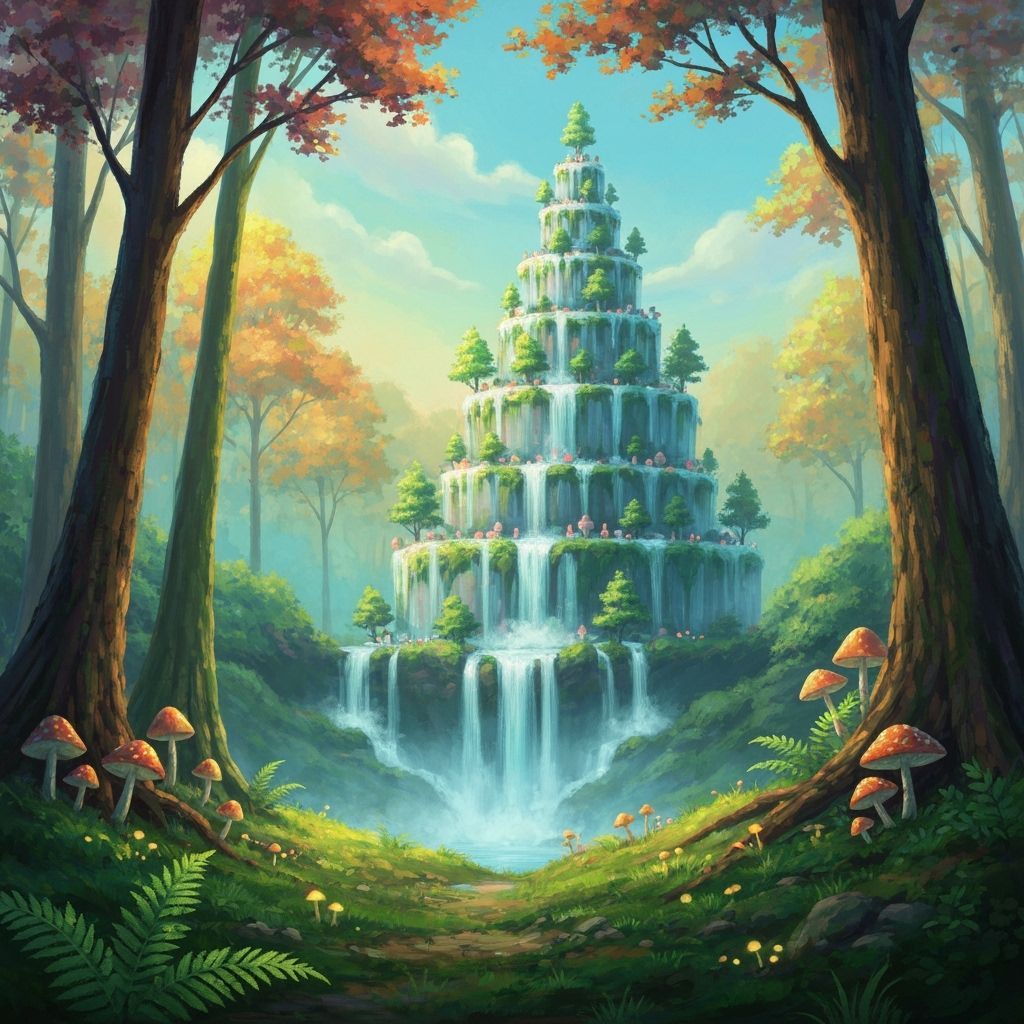 Whimsical Forest Waterfall Cake: Oil Painting