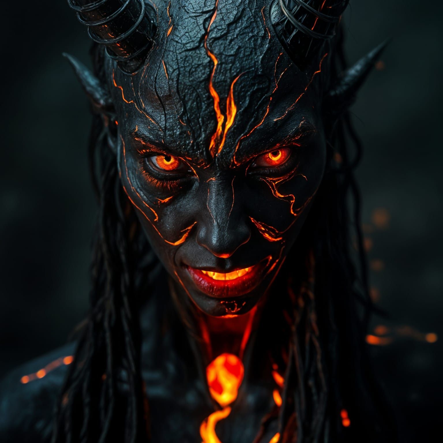 Mysterious Demoness with Fiery Skin