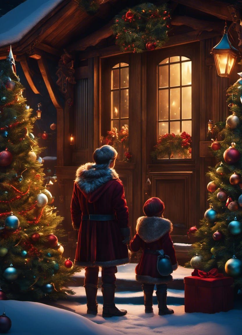 Children Meet Santa Claus: Detailed Matte Painting