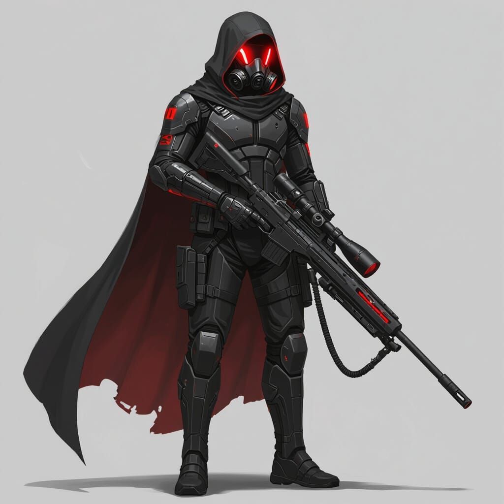 Futuristic Sniper Suit with Cape and Rifle