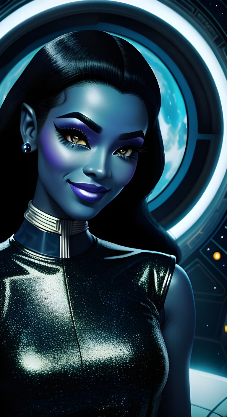 Retro Science Fiction Pinup Alien in Mid-Century Modern Spac...