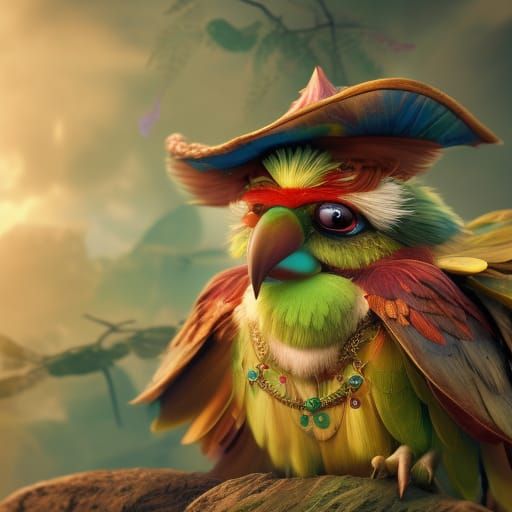Intricate Pirate Parrot in Art Nouveau Style