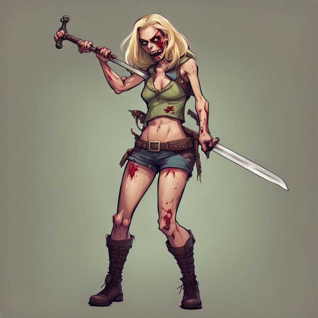 Rapunzel Zombie Slayer with Sword