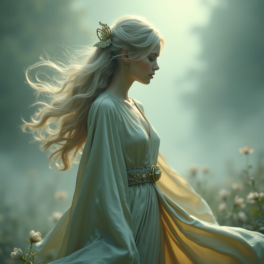 Ethereal Heroine in Mystical Realm, Dreamy Art