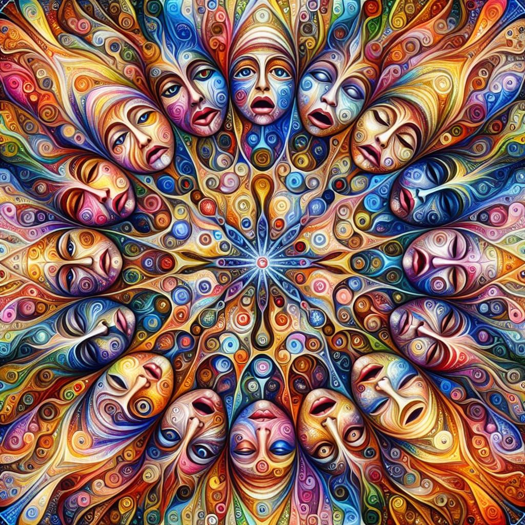 Kaleidoscope of Human Emotions: Mixed Media Mosaic