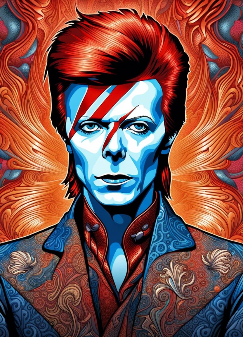 David Bowie Portrait in Comic Book Style