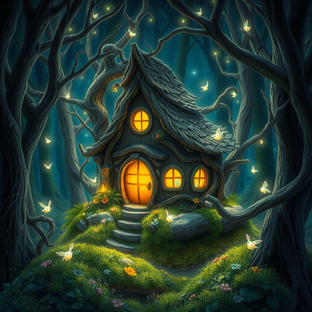 Enchanted Forest Fairy House with Bioluminescent Lights