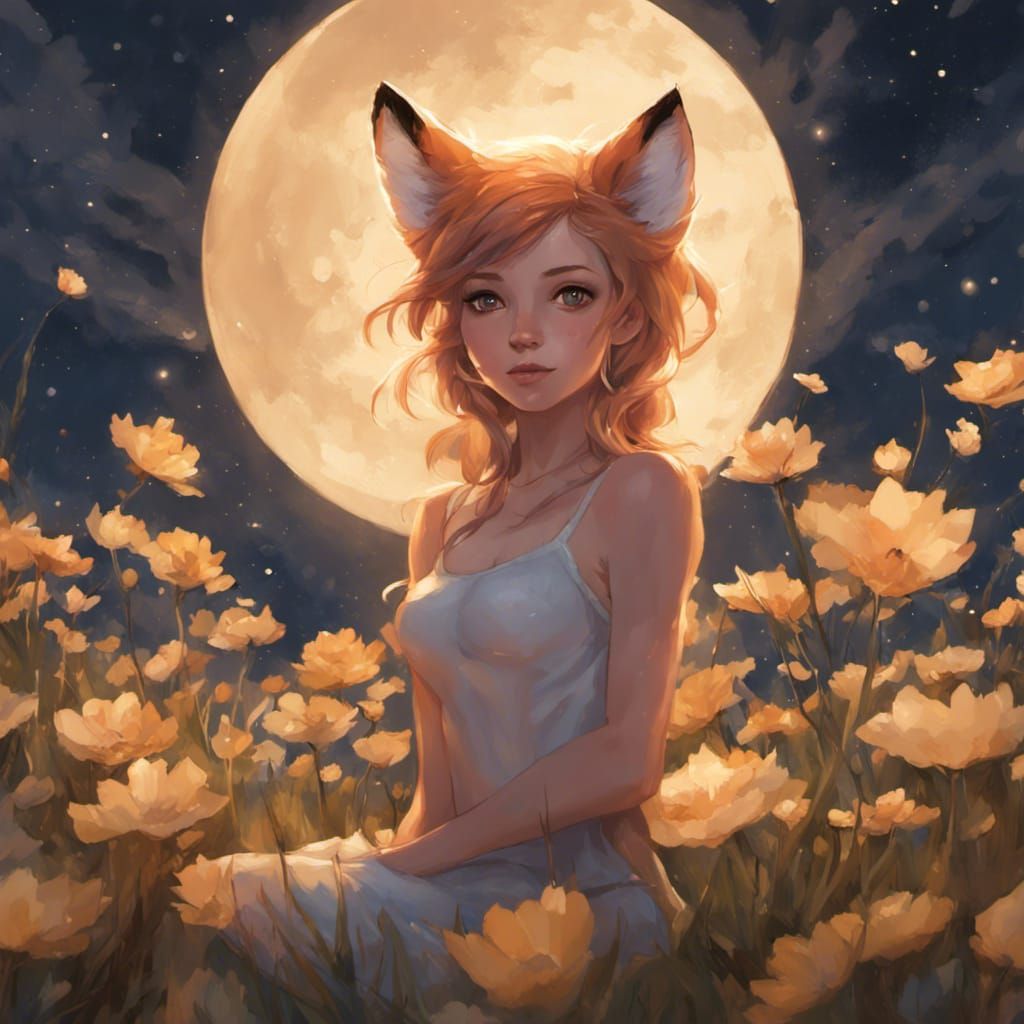 Adorable Fox-girl VIXEN, full body, wearing short camisole and cute bloomers.