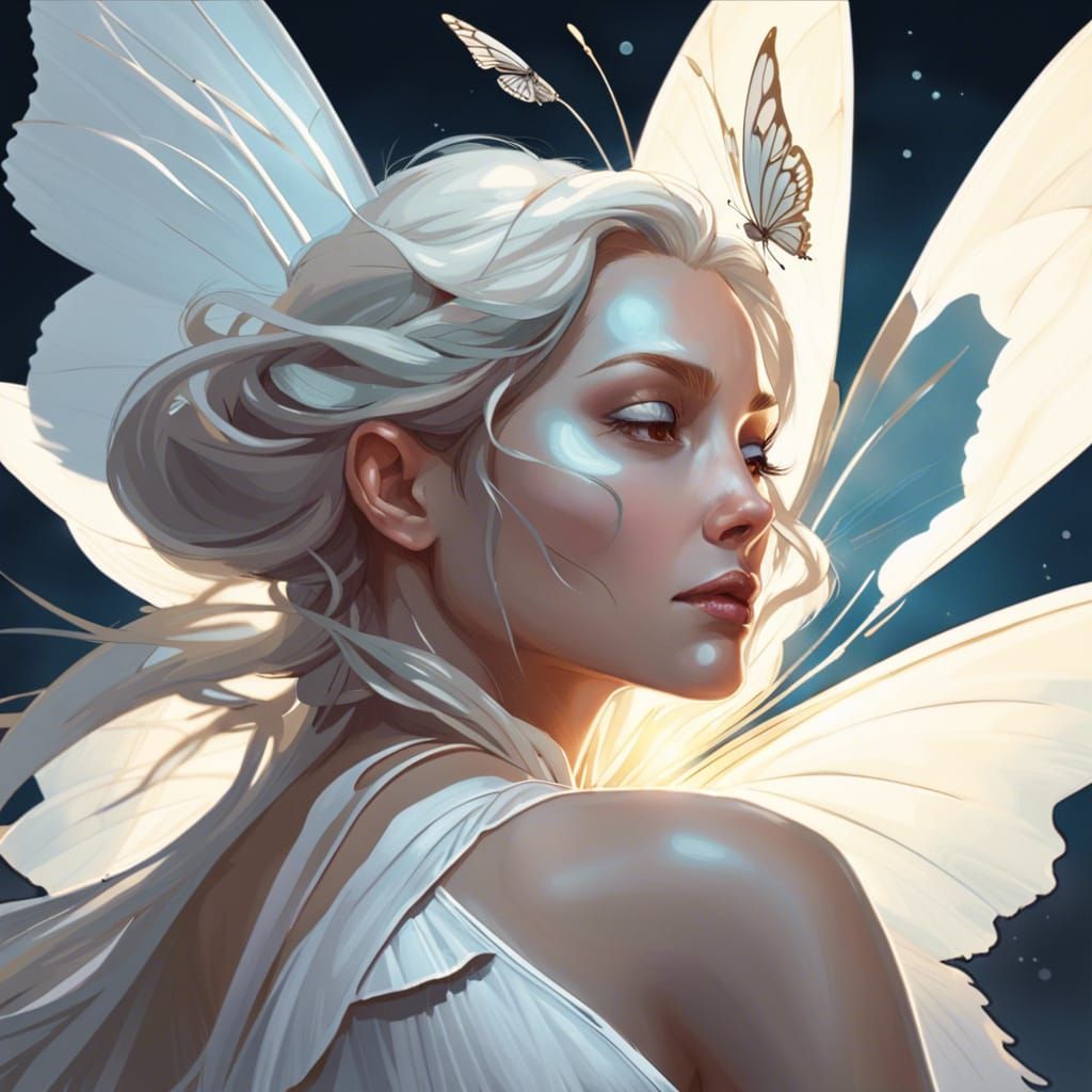 Butterfly Winged Princess in Starry Night, Digital Art