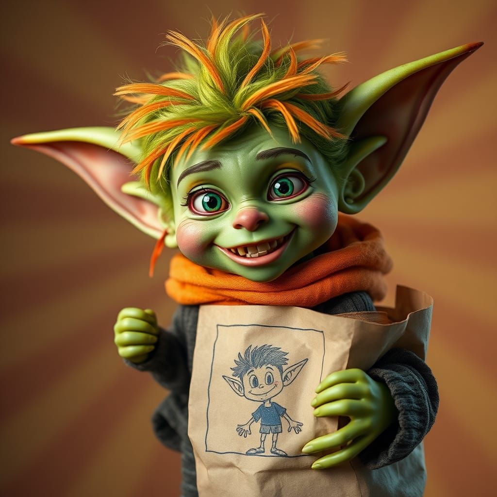 Charming Goblin Baby Trick-Or-Treating: 3D Digital Art