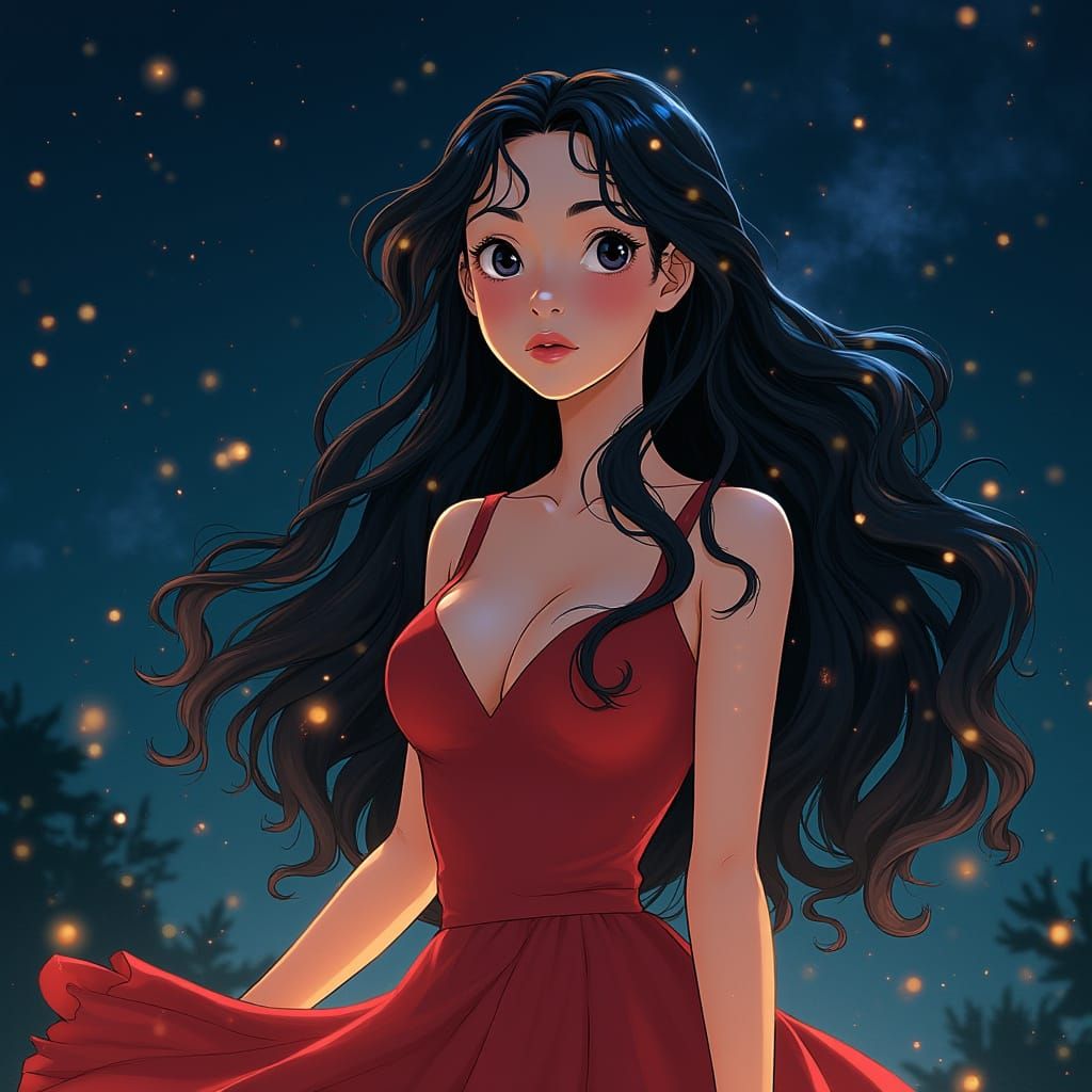 Whimsical Nighttime Portrait in Studio Ghibli Style