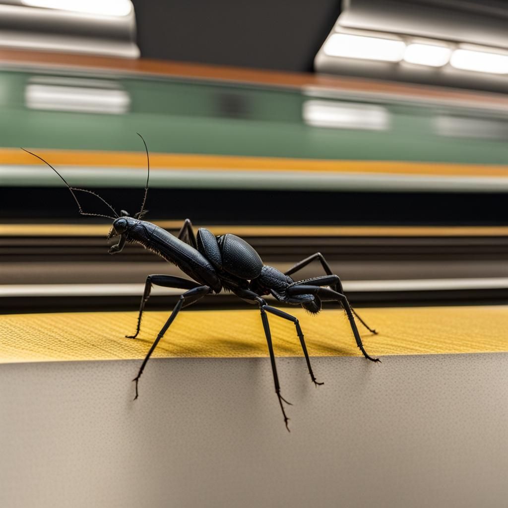 Hybrid Insect Creature on Subway Platform