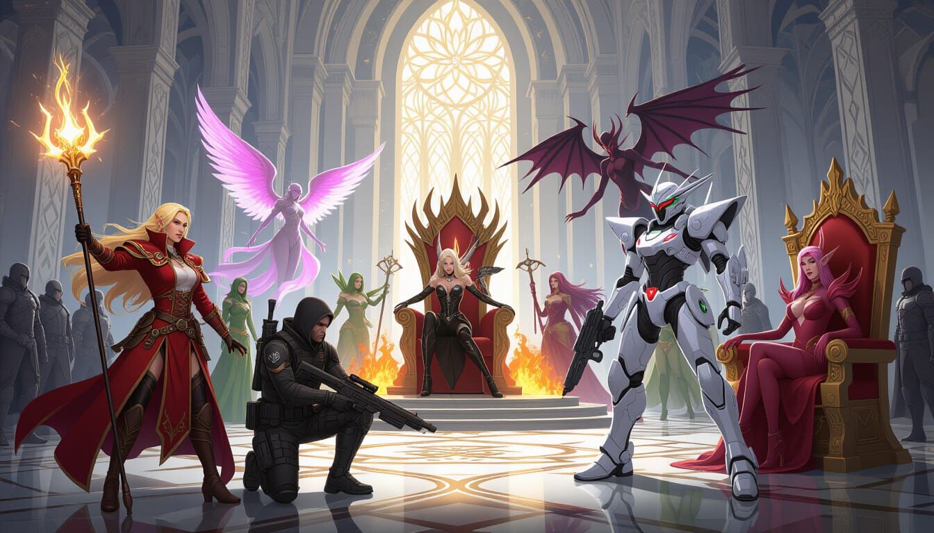 Fantasy Convention in Elven Citadel with Warrior Priestess