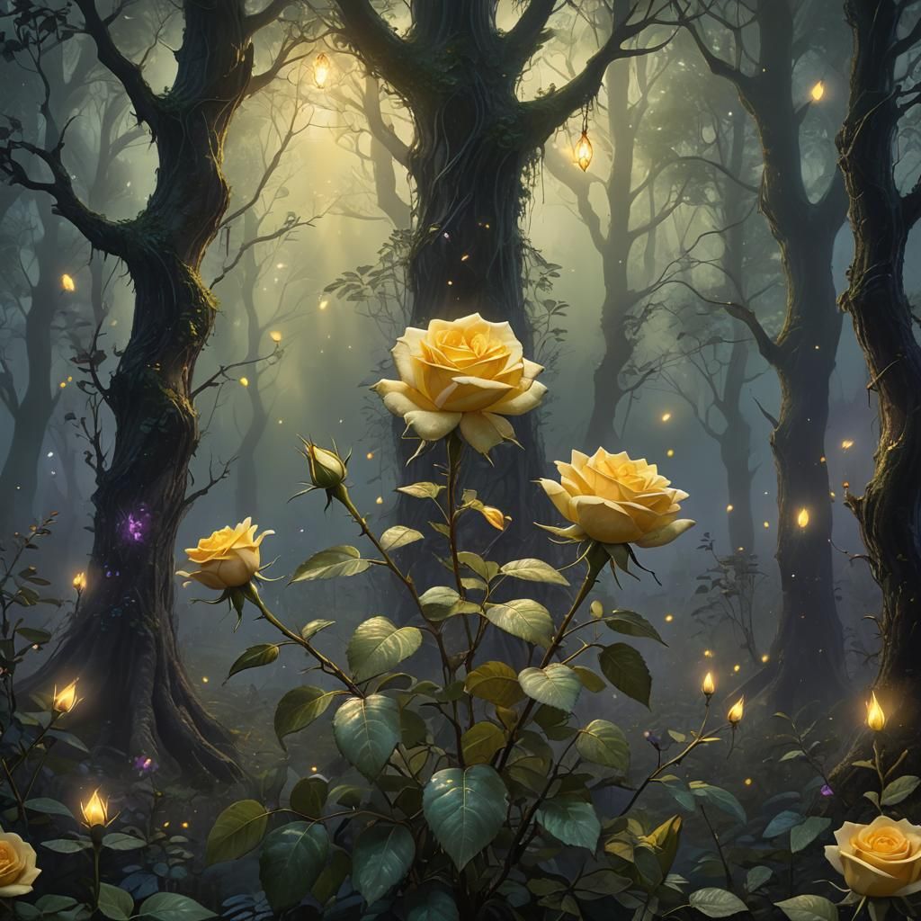 Yellow Rose in Mystical Forest Concept Art