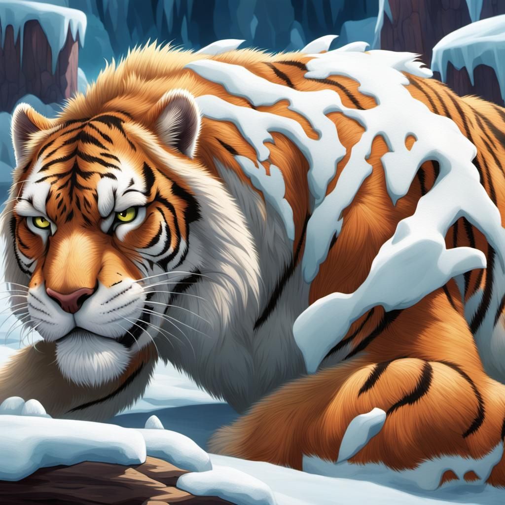 Surreal Ice Age Tiger and Sleeping Woman