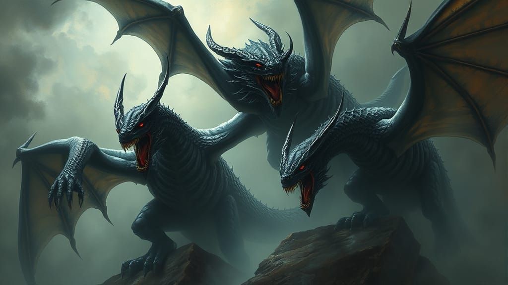 Steampunk Vampire Dragons in Ethereal Oil Painting