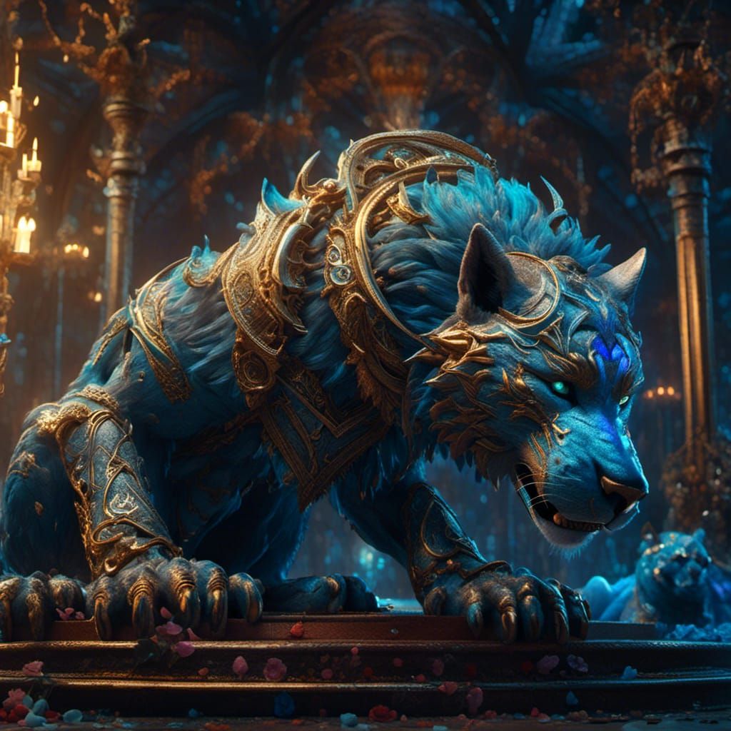 Garmr: Norse Mythology's Blue Hellhound in Detailed Painting