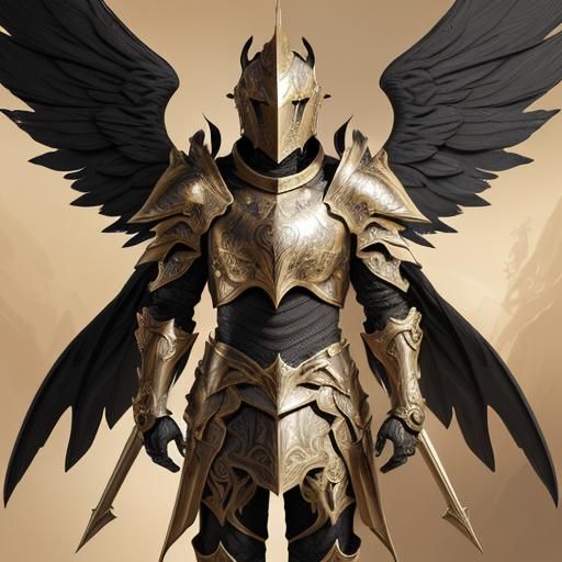 Golden Knight with Black Wings in Detailed Matte Painting