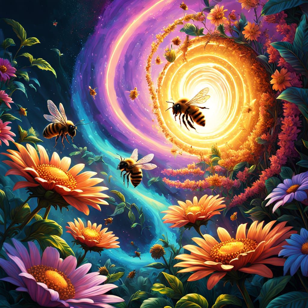 Psychedelic Bees in Vibrant Comic Art