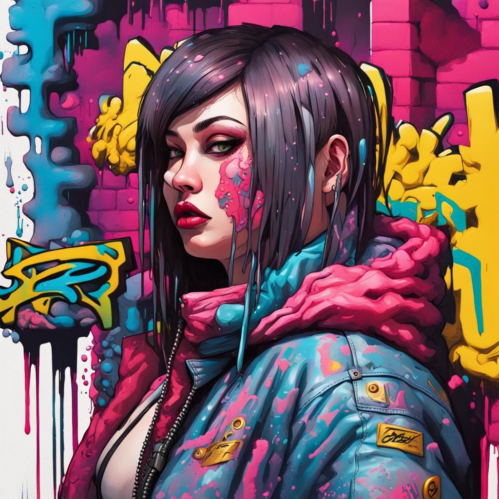 Cyberpunk Graffiti Art of a Crossdresser