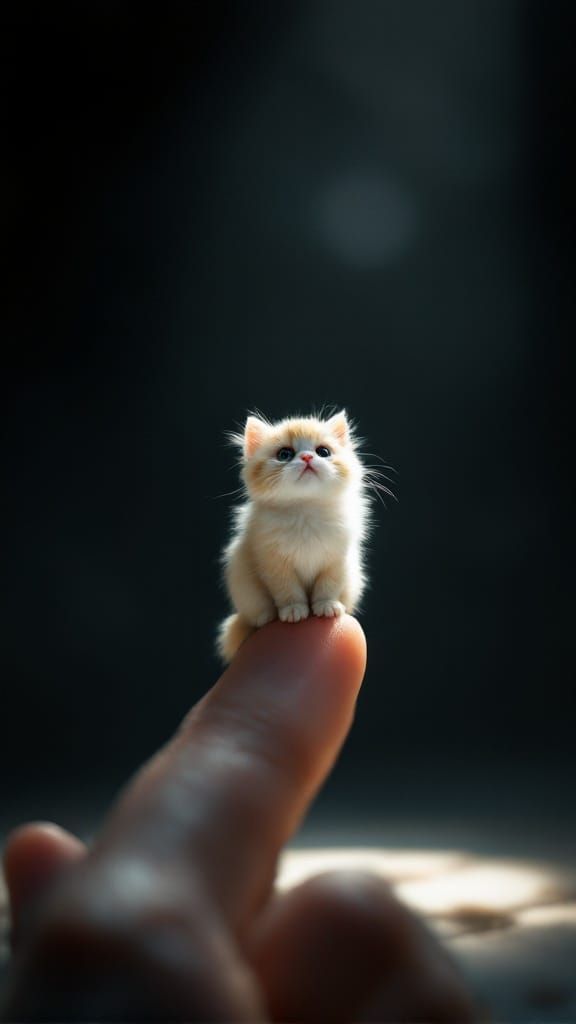 Miniature Fluffy Cat in Spotlight