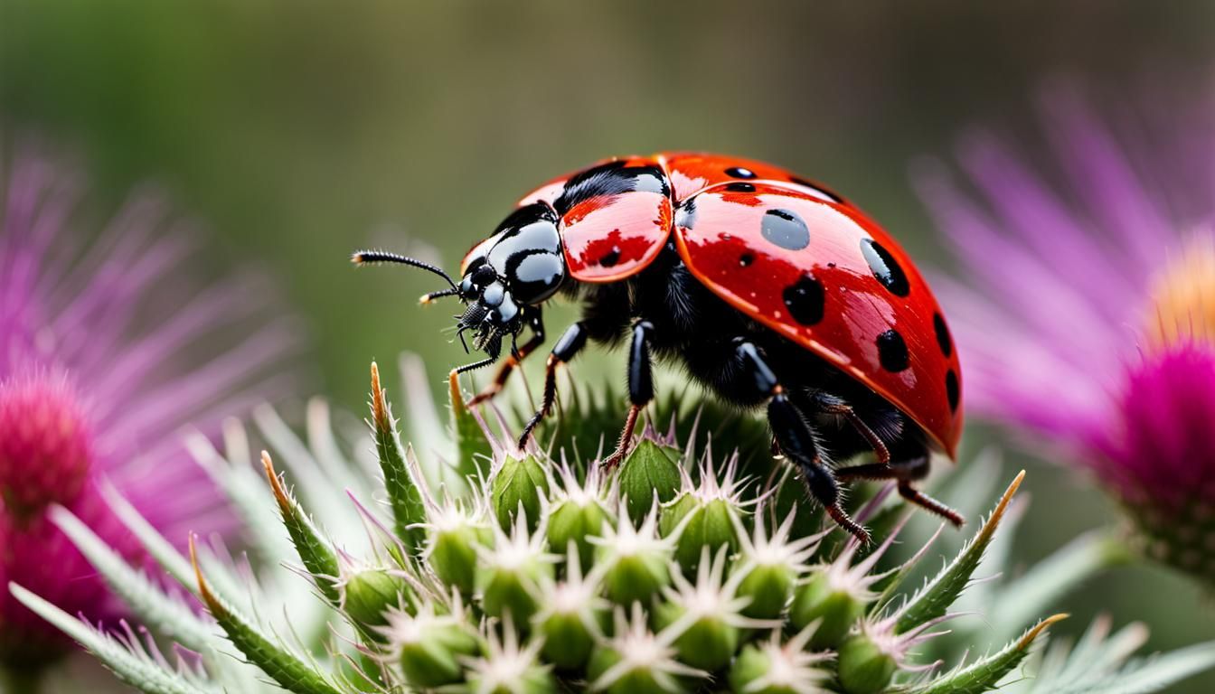 Ladybug on Thistle with Bokeh Background