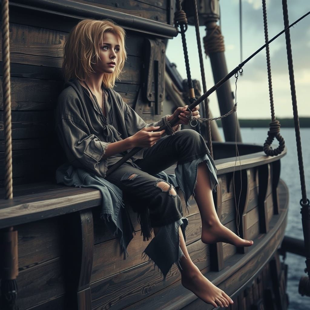 Fisher Amidst Serene Lake Shore at Sunrise
