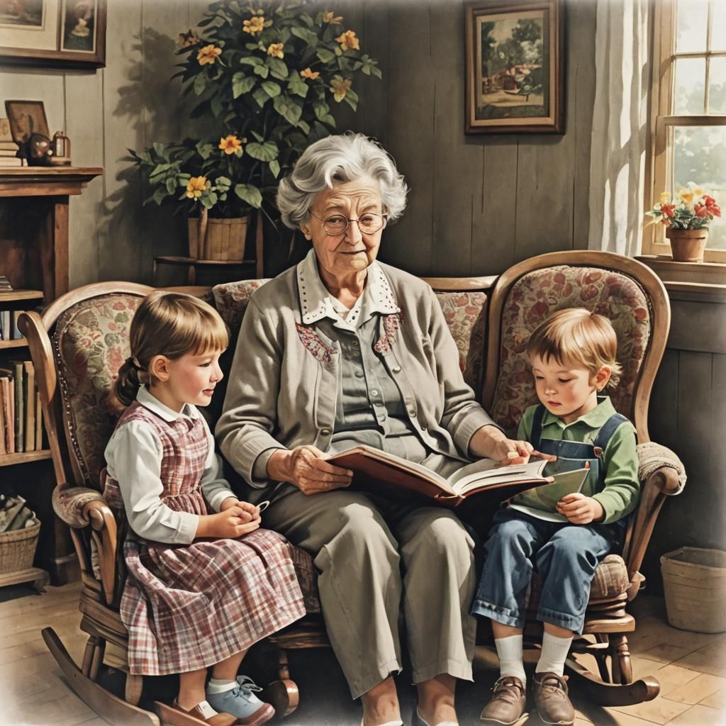 Grandma Reading to Children: A Storytime Scene
