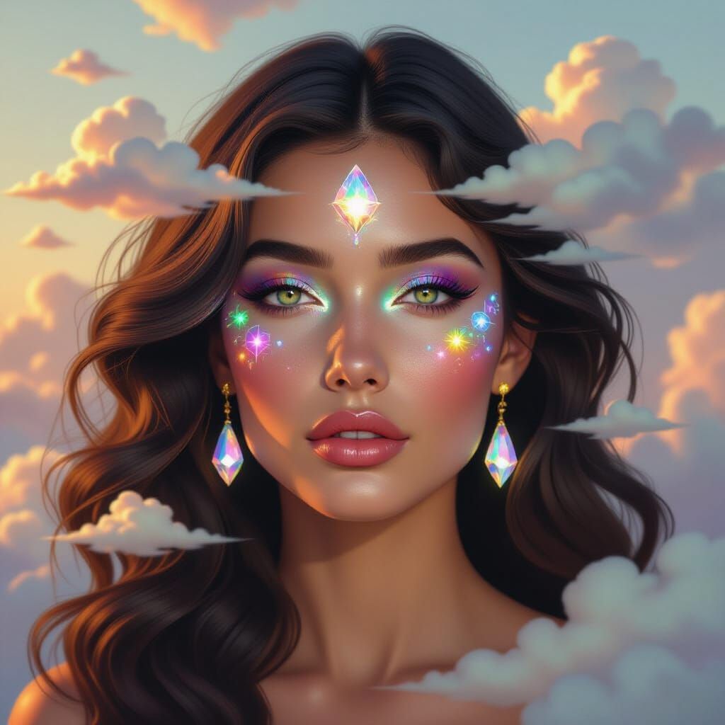 Surreal Woman's Face with Crystals as Oil Painting